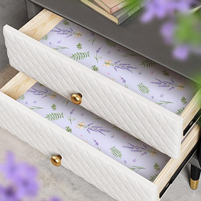 SCENTORINI Shelf Liners for Kitchen Cabinets Non-Adhesive, Lavender Scented Drawer Liners, 14.3 x 19.6 Inch 6 Sheets, for Dresser Bedroom Shelf Closet