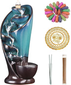 1 Pack Ceramic Incense Burner Waterfall, with 20 Cones and 30 Fragrance Sticks, Backflow Incense Burner Holder, Waterfall Torch Incense Burner, Smoke Fountain, for Room Office Aromatherapy Ornament