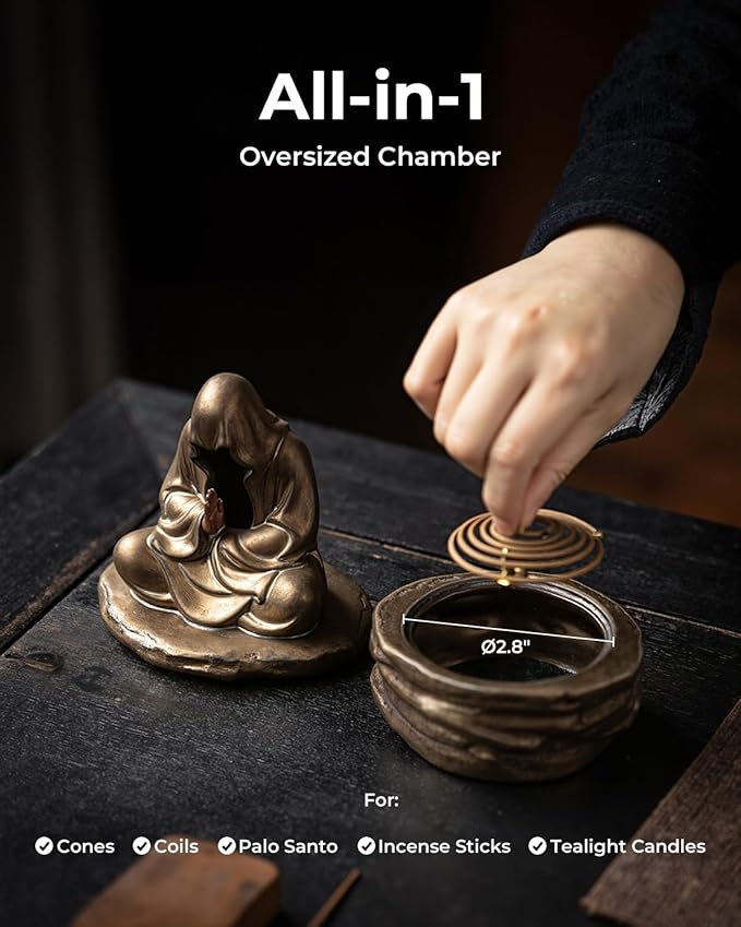 Ceramic Incense Burner for Cone & Coil – Faceless Buddha Statue for Protection & Zen Meditation, Home Decor to Ward Off Negativity