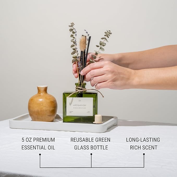 Craft & Kin Reed Diffuser with Dried Flowers | 5 oz White Lavender Scented Fall Reed Diffusers for Home, Bathroom | Scent Sticks | Elegant Fragrance Home Decor for Men & Women