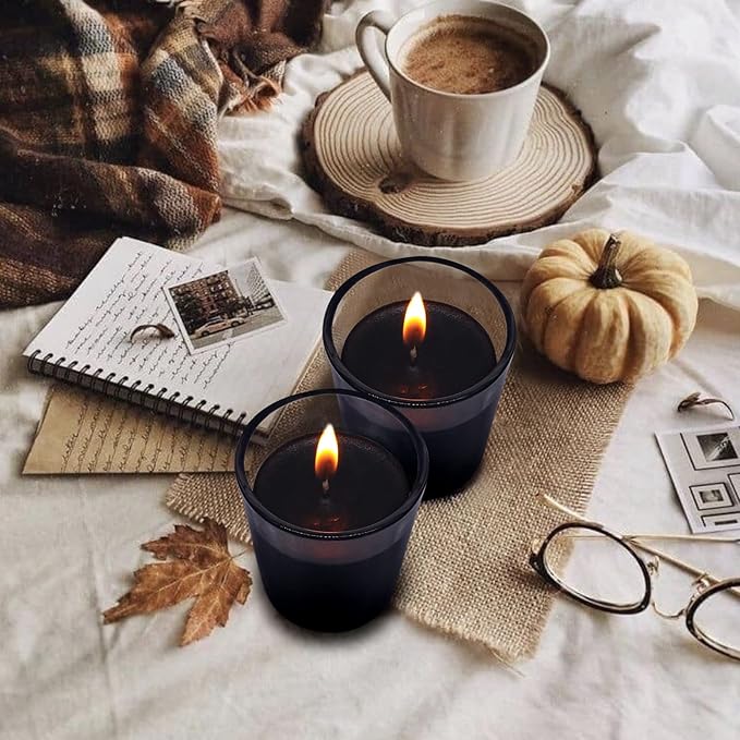 20 Packs Black Votive Candles with Clear Glass Holder, 1.8 Oz Unscented Soy Wax Candle for Home Decoration, Candle Gifts for Christmas Thanksgiving Halloween, 20 Pack of 1.8oz