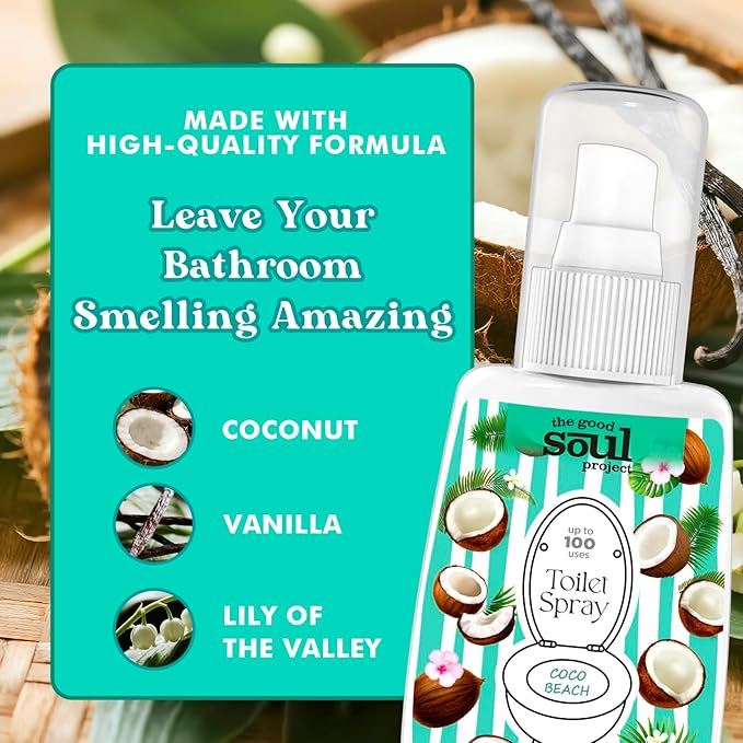 Toilet Spray, Coco Beach, Bathroom Odor Eliminator, Travel Size Air Freshener Spray, 2 Fl.Oz(2 Pack)