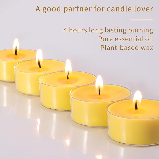 36 Pack Fresh Citronella Highly Scented Tea Lights Candles, 4 Hours Natural Palm Tea Candles Bulk for Home Scented, Small Indoor Summer Scented Tealight Votives for Home, Patio Garden Yard