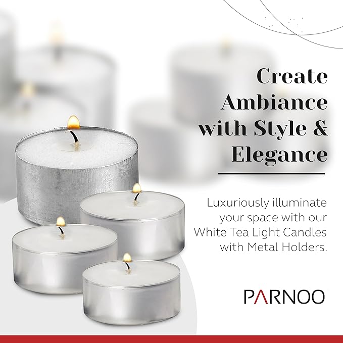 250 Pack Tealight Candles in Metal Cups - Clean, White Unscented Tealight with 3 Hour Long Burning Time - Votive Candles Bulk for Romantic Dinner, Weddings, Spa & Hotels