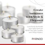 Tea Light Candles in Metal Cups - 4.5 Hours Clean, Long Burning White Unscented Tea Candles - 500 Candles - Votive Bulk for Romantic Dinner, Wedding, Spa & Hotels by PARNOO