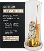 4 in 1 Ceramic Incense Burner with Glass Ash Catcher, Incense Holder for Sticks, Palo Santo, Sage and Cones - Ceramic Ash Catcher Tray for Meditation Yoga Room Home Decor - White