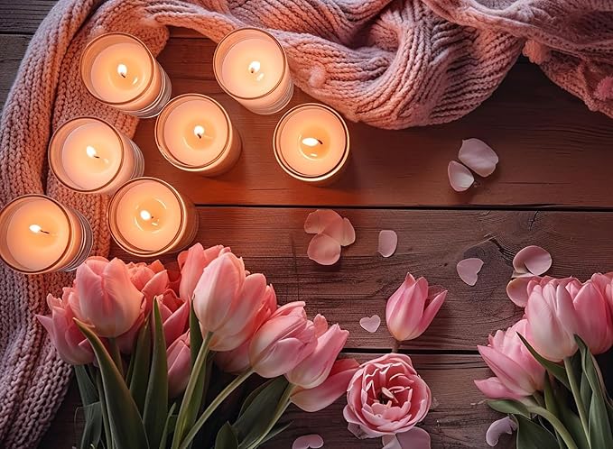 Set of 24 White Votive Candles for Home Décor Weddings Holidays Party and DIY, Unscented Soy Wax Candle Filled in Clear Glass