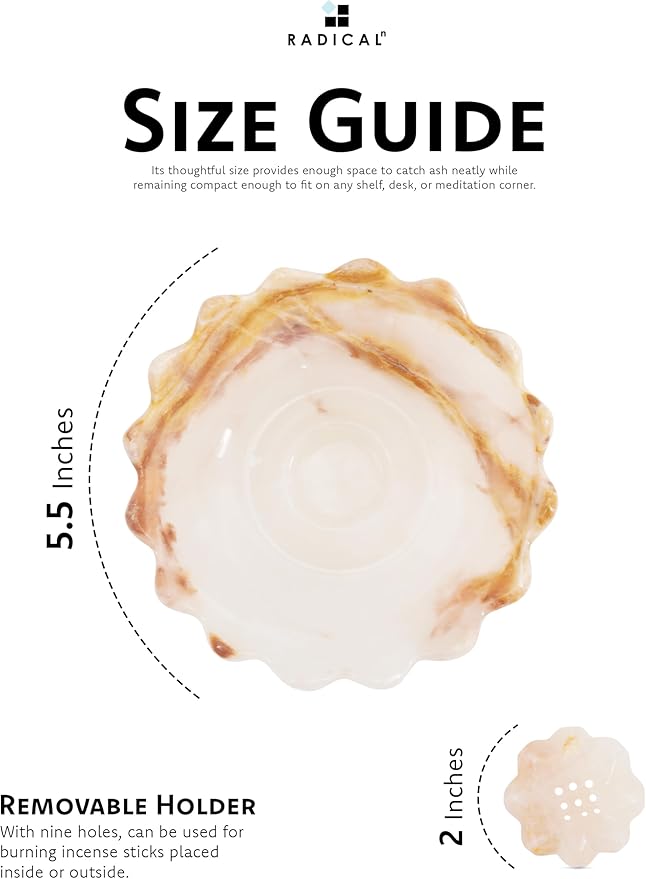 Radicaln Marble Incense Holder 5.5" Inches White Onyx Handmade Incense Ashtray with 9 Incense Holes - Modern Incenses Burner for Home Décor - Incenses-Sticks
