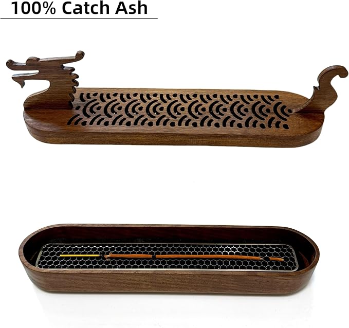 Dragon Incense Sticks Holder Burner,Boat Incense Holder Box,Wooden Incense Holder for Sticks,Blood Incense Ash Catcher,Cool Meditation Room Decor(Dragon Box)