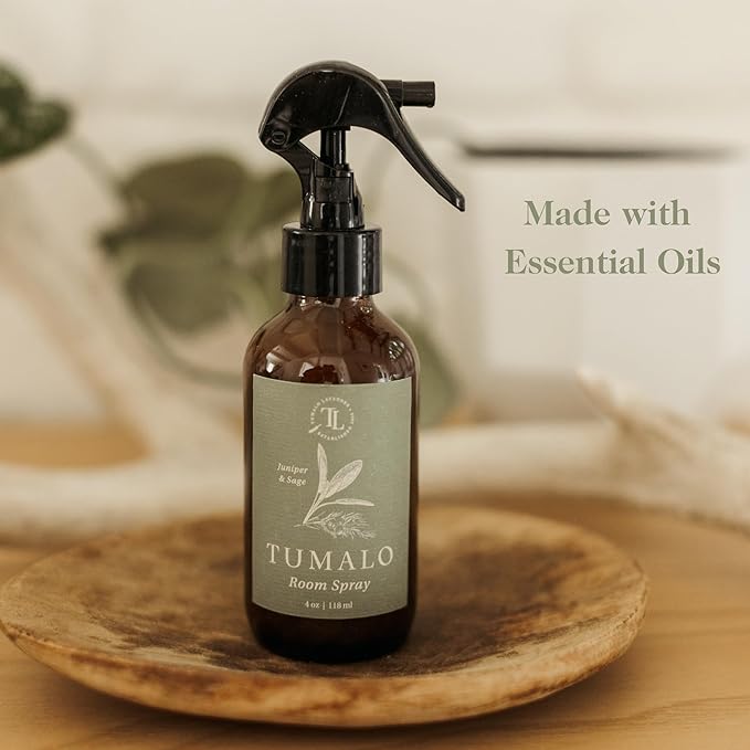 Room Spray - Sophisticated, All-Natural Home Fragrance, Pure Essential Oil Air Freshener & Odor Eliminator, Refreshing Scent, Made in the USA, Juniper & Sage, 4 oz Glass Bottle