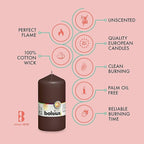 BOLSIUS 8 Maroon Pillar Candles - 2.75 x 5 Inches - Premium European Quality - Individually Wrapped - 43 Hours Burn Time - Dripless & Smokeless - Unscented Dinner, Wedding, Party, & Restaurant Candles