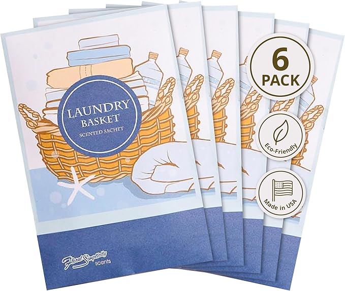 Simplicity Scents Laundry Basket Scented Sachets Pack of 6, Everyday - Long-Lasting Scented Bags, Home Fragrance, Air Freshener & Deodorizer for Closet, Room, Drawer, or Cars, Made in USA