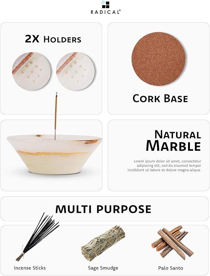 Radicaln Marble Incense Holder 5.5" Inches White Onyx Handmade Palo Santo Stick for Home Décor, Modern Incense Holder for Sticks, Citronella incenses Stick for Room & Office Aromatherapy