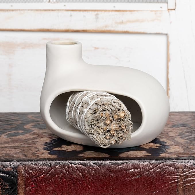 Modern Palo Santo Holder Ceramic Burner for Meditation and Energy Cleansing - Handcrafted Smudge Bowl for Wood Sticks, Sage, and Incense Cones