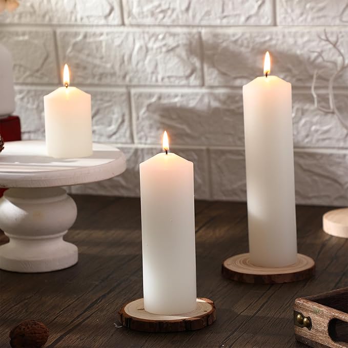 MTLEE 6 Pcs Pillar Candles 3 Set 2 in x 3, 6, 8 Inch Smokeless Dripless Unscented Pillar Candles Long Clean Burning Wax for Wedding Dinner Party Spa Emergency Ceremony Home Decor(White)