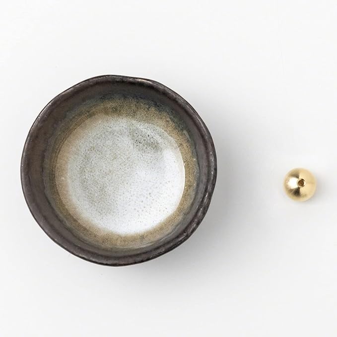 Asayu Japan Small Mini Incense Holder for Sticks 3.3 inch (83mm), Made in Japan Ceramic Ash Catcher & Brass Incense Burner Set for Relaxation, Yoga- Small Zen Incense Holder