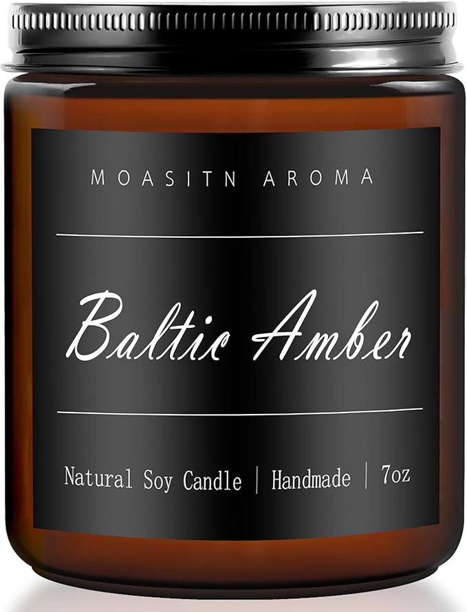 MOASITN Baltic Amber Highly Scented Candles for Home| Natural Soy Aromatherapy candle| Handmade Long Lasting Jar Candle| Candel Gift for Women,Men as Birthday,Housewarming,Relaxing,Christmas Gifts|7oz
