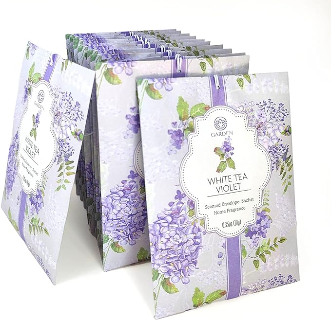 White Tea & Violet Scented Sachets - 12 Pack, Long-Lasting Home Fragrance Sachet Bags, Large Fresh-Scented Packets, Sachets for Drawers and Closets