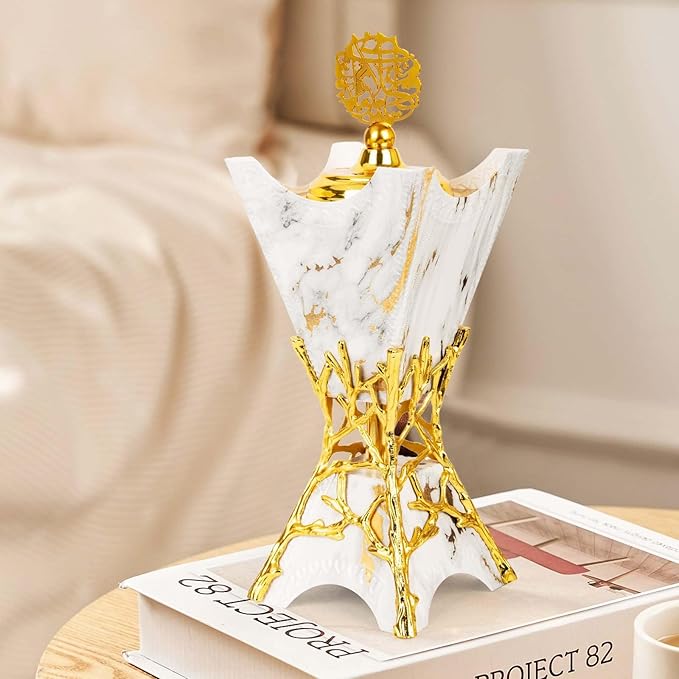 Bakhoor Burner, Charcoal Incense Burner, Frankincense Resin Incense Holder for Yoga, Spa Aromatherapy, Office & Home Decor Gifts 10.6" inches Tall (White)