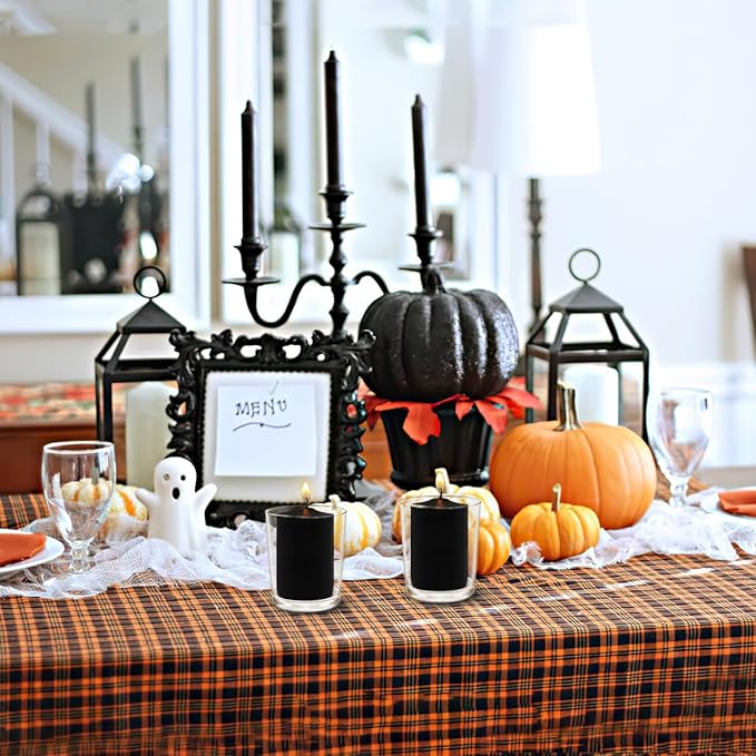 24 Packs Black Votive Candles, Unscented Small 1.5 Inch Diameter 2.0 Inch Tall Wax Candles for Halloween Wedding, Party & Home Dinner Table Decoration - 12 Hour Burn Time