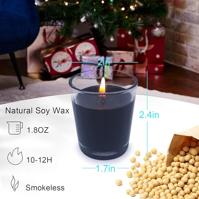 20 Packs Black Votive Candles with Clear Glass Holder, 1.8 Oz Unscented Soy Wax Candle for Home Decoration, Candle Gifts for Christmas Thanksgiving Halloween, 20 Pack of 1.8oz