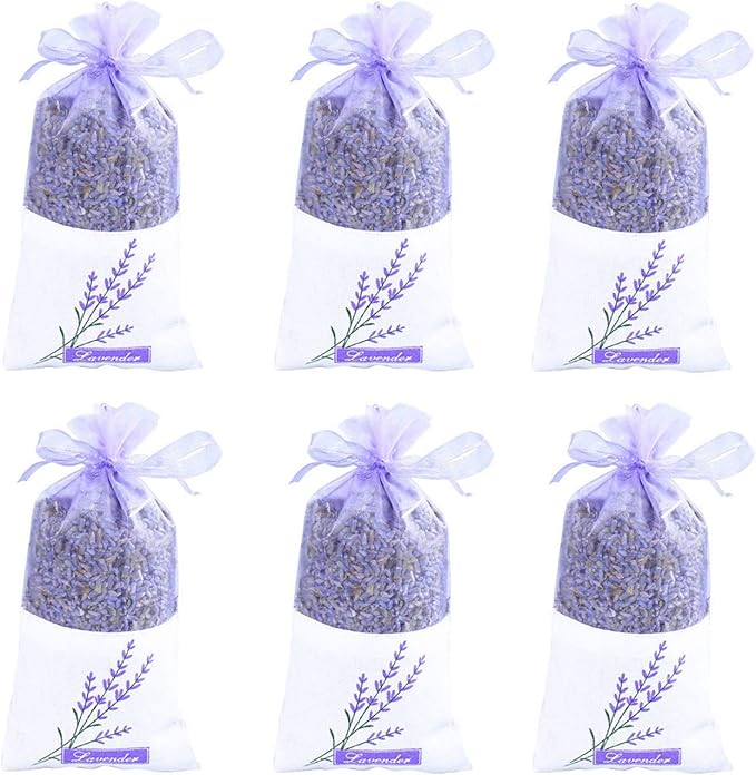 TooGet Lavender Sachet Bags, Natural Ultra Blue Lavender Buds for Home Fragrance, Room Decorations and Fresh Flowers Scent Sachets - Pack of 6