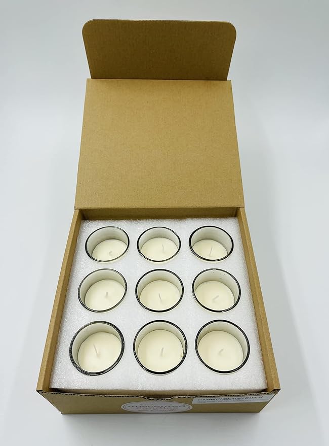 Mister Candle – Set of 9 Unscented Votive Candles in Glass Holders, Hand Poured Soy Wax, 12 Hour Burn Time, White Candles for Weddings, Parties, Spa, Home Décor