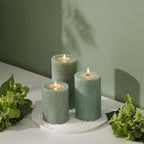 Sage Green Pillar Candles Set of 3 - Hand-Poured Unscented Candles,Smokeless Dripless Candles for Dinner Table and Home, Set of 3 in Different Sizes (3"x4", 3"x5", 3"x6")