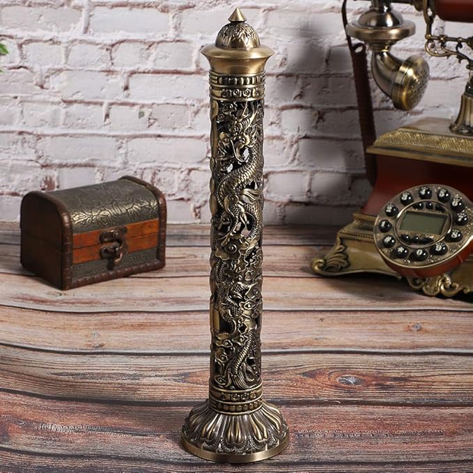 Incense Stick , Bronze Tone Dragon Phoenix Pattern Incense Stick Holder for Home Decoration Office Birthday Gift