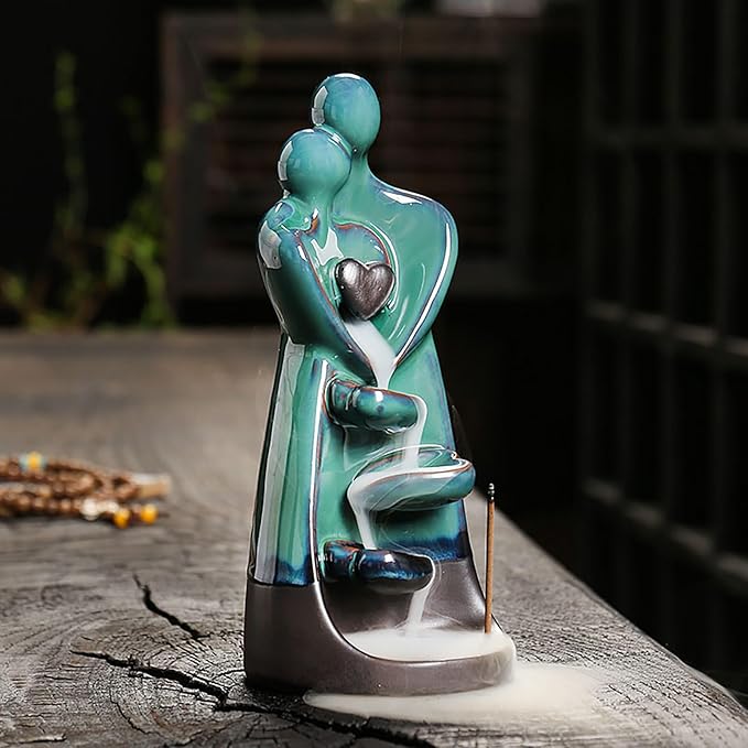 Simcat Backflow Incense Burner Holder Handicraft Hugging Lovers Incense Holder Censer Romantic Incense Waterfall Burner Decor + 20 Backflow Incense Cones 30 Incense Sticks 1 Tweezer 1 Mat