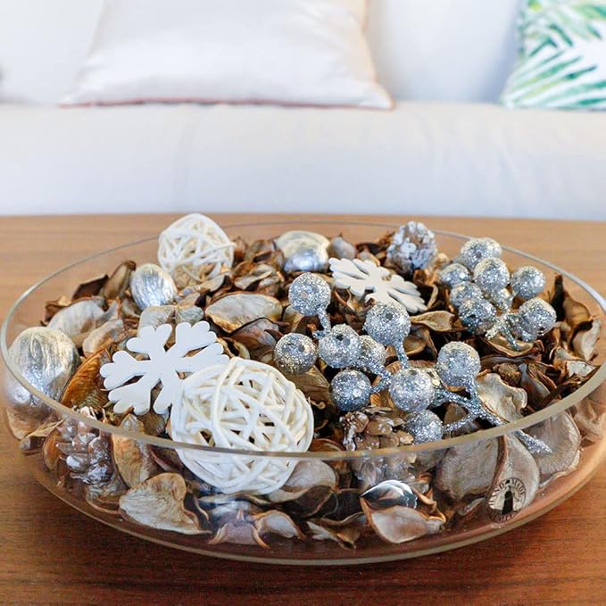 Qingbei Rina Christmas Potpourri Bags,Cotton Scented Winter Potpourri Bowl Filler Dried Flower, Home Fragrance Sachet of Petal, Vase Filler Holiday Decor, 8.4 oz(Silver and White)