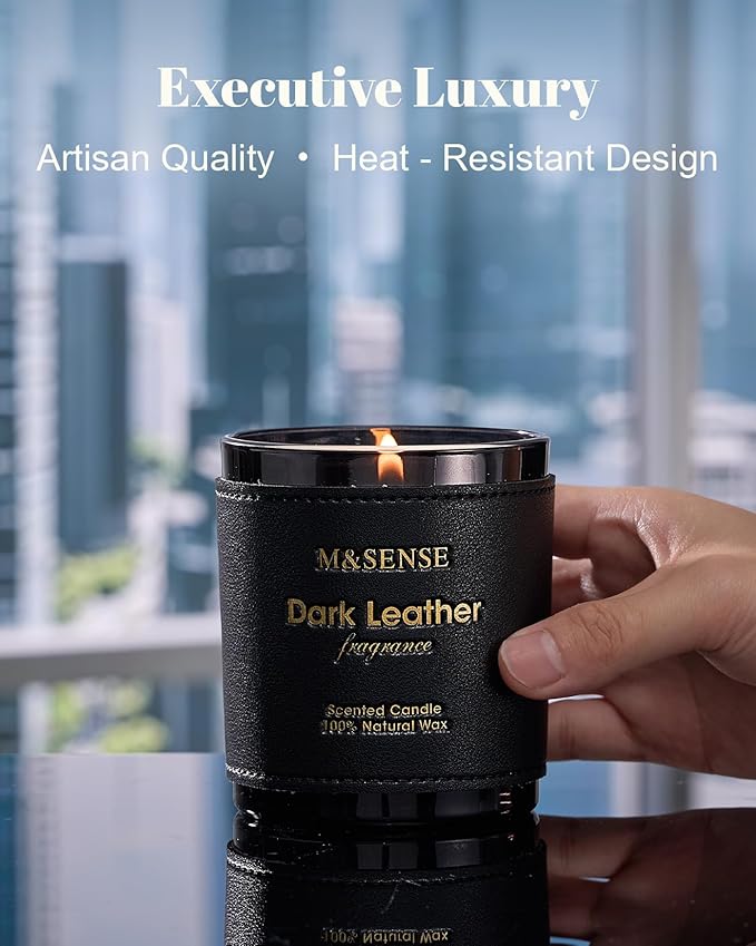 M&SENSE Tobacco Leather Berries Scented Candles, Heavy Scented Candles,Vegan Soy Wax,10oz 42-Hour Long Burning Time,Relax Home Fragrance, Cozy Romance Fancy Gifts for Man Dad in Living Rooms Bedroom