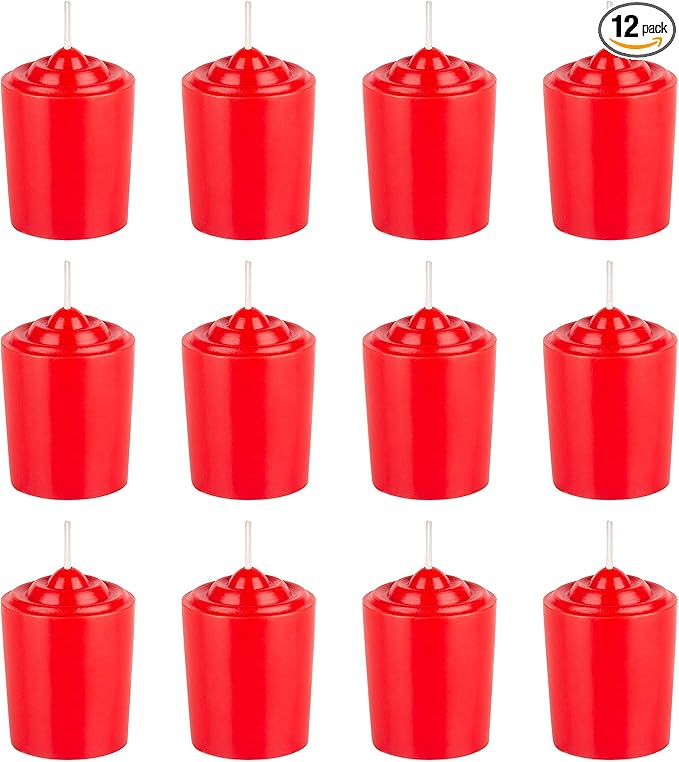 Mega Candles 12 pcs Unscented Red Votive Candles, Hand Poured Wax Candle 15 Hours 1.5 Inch x 2.25 Inch, Home Décor, Wedding Receptions, Centerpieces, Occasions, Events, Meditations, Holders