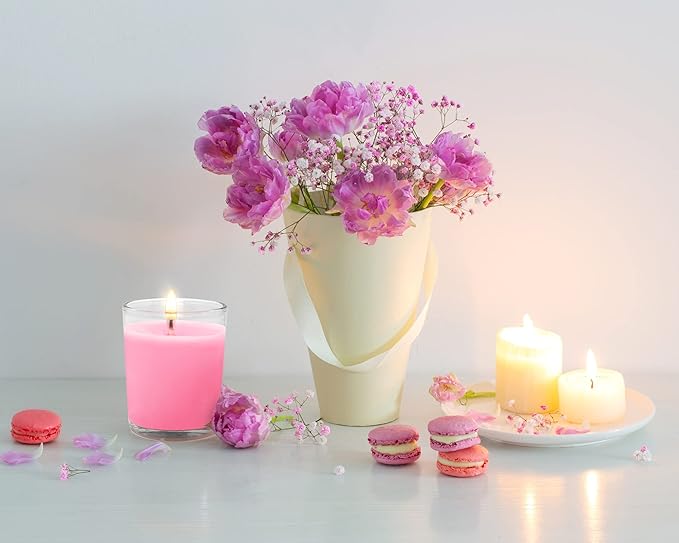 Set of 20 Pink Votive Candles Clear Glass Filled Unscented Soy Wax Candle for Home Spa Weddings Romantic Holiday Party and DIY