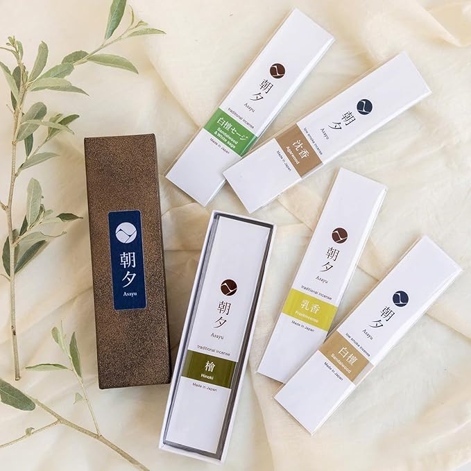 Asayu Japan Incense Sticks Assortment - 5 Natural Fragrances, 20g, 100% Made in Japan Incense Sampler Variety Pack - for Yoga, Zen Meditation & Relaxation