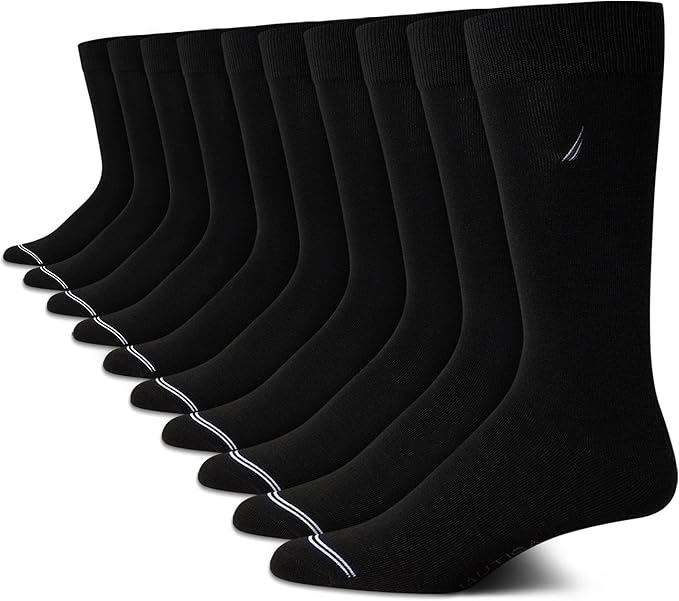 Nautica Mens Dress Socks - 10 Pack Breathable Stretch Crew-Length Work Socks for Men for Business Formal Wear (Sizes: 6-12.5)
