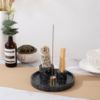 4 in 1 Marble Incense Holder, Natural Marble Incense Burner for Meditation, 9 Incense Holes Suitable for Most Incense Types (Black)
