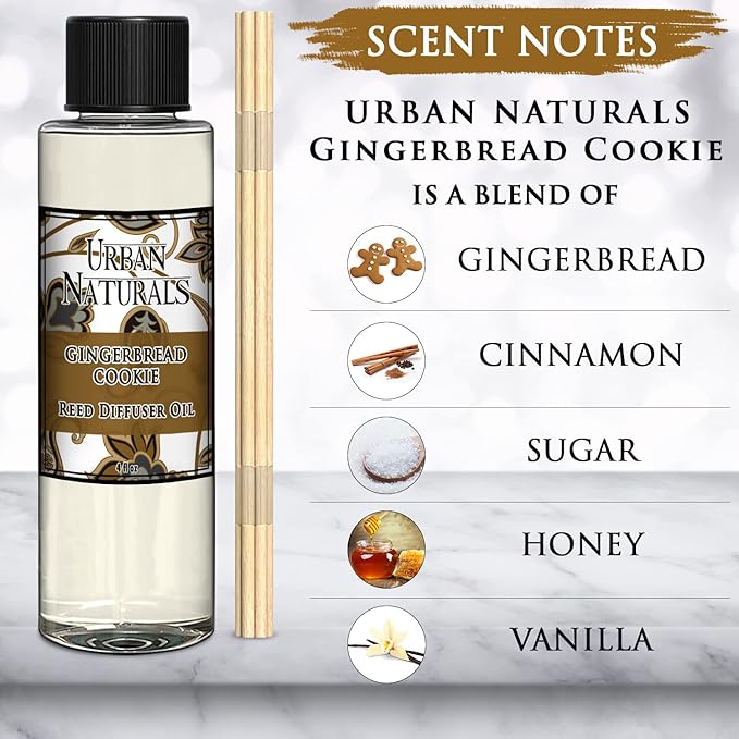 Urban Naturals Gingerbread Cookie Scented Reed Diffuser Oil Refill | Fall Collection | Warm Vanilla, Nutmeg, Cinnamon & Ginger | Great Autumn Scent! | Made in The USA