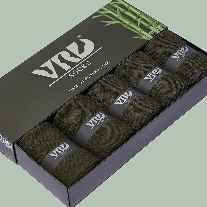 VRD Men’s Dress Socks, Bamboo 5-Pack Mens Socks, Mid Calf Length, Crew Socks Gift for Men Shoe Size 8-13