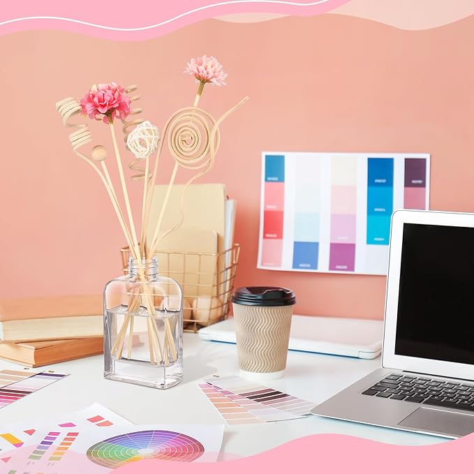 Queekay 32 Pcs Reed Diffuser Sticks Set Include 21pcs Natural Rattan Wood Beads, 11 Style Fragrance Diffuser, Rattan Reed Fragrance Replacement for Home(Pink Color)