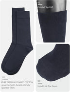 COTTON DAY Men's Premium Soft Combed Cotton Trouser Dress Socks Seamless Toe Black Navy Blue Striped
