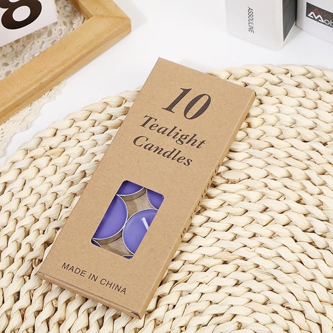 Tea Candles Wedding 10 Pack Party and Home Decoration Votive Parties Tealight Small Wishing Bulk with 1.5-2 Hours Extended Burn Time Mini for Birthday Emergency Family (Purple)