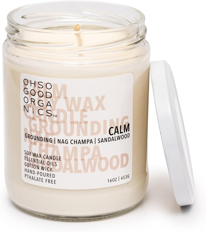 Scented Soy Wax Candle for Home with Hints of Nag Champa, Sandalwood, and Essential Oils, Soy Candles Non Toxic, Aromatherapy Candles, 16oz, 60 Hours Burn Time, Calm Scent