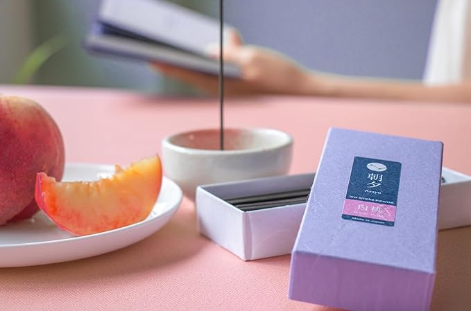 Asayu Japan Incense Sticks with Low Smoke for Morning or Evening Meditation, Relax or Yoga, Made in Japan 40gr - White Peach-Scent