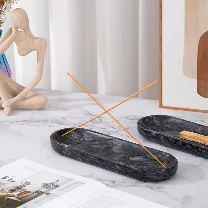 Incense Holder, Natural Marble Incense Burner, Incense Stick Holder for Meditation, insence-Sticks Holder, 10.6inch Ash Catcher (Black)