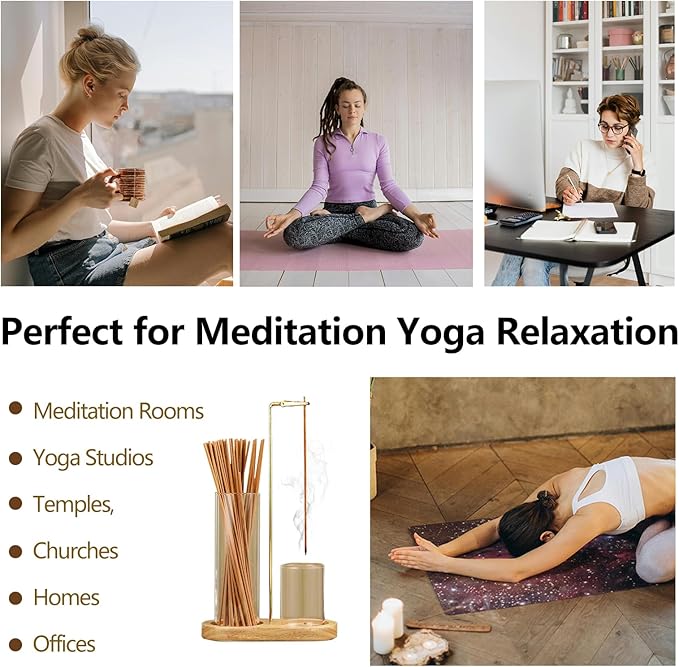 Incense Holder for Sticks with Ash Catcher-2 in 1 Glass Incense Stick & Candle Holder with Storage, Anti-Ash Flying insence-Sticks Burner for Meditation Yoga Spa Home Decor sage (Light Base)