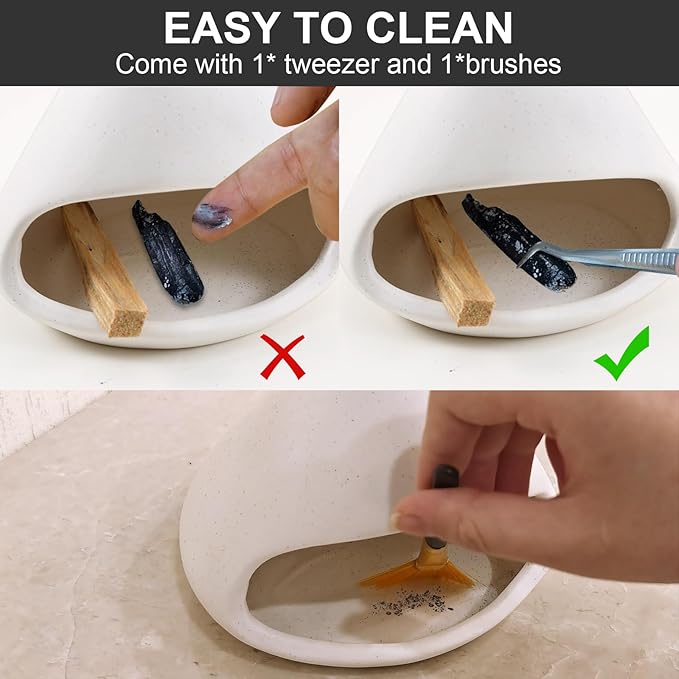 Yawlsow Palo Santo Holder Burner, Charcoal Bakhoor Incense Burner,Smudge Bowl,Sage Holder,Ash Catcher for Meditation Zen Decor (White)