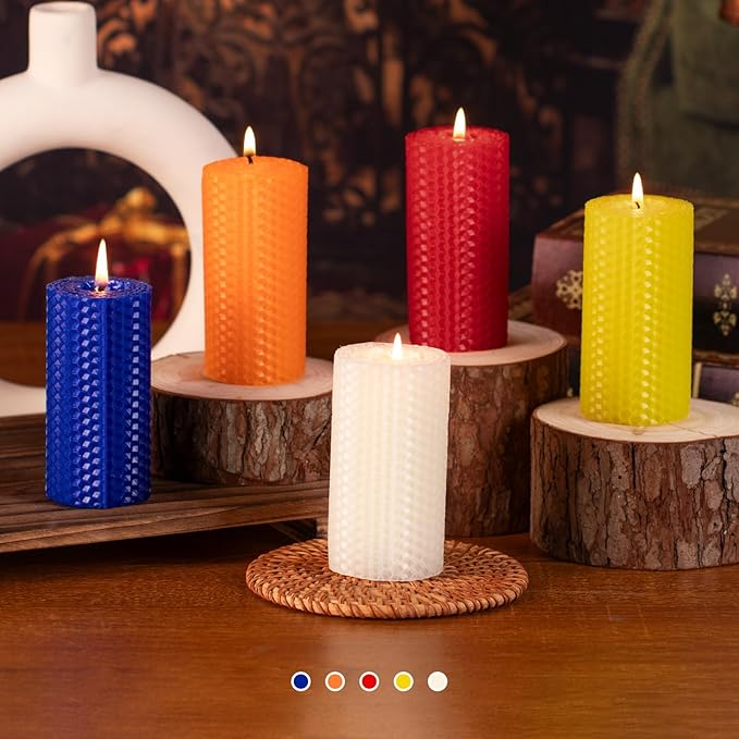 KONNI Beeswax Yellow Pillar Candles Set of 3, 2"x 4" Unscented Pillar Candles Bulk, 20 Hours Long Burning Candles, Smokeless&Dripless Large Round Candle for Wedding, Decoration, Parties, Spas, Dinner