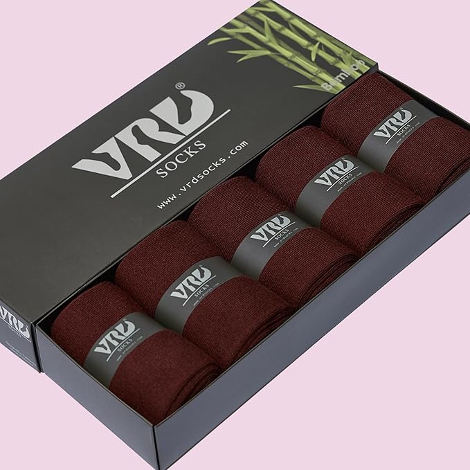 VRD Men’s Dress Socks, Bamboo 5-Pack Mens Socks, Mid Calf Length, Crew Socks Gift for Men Shoe Size 8-13