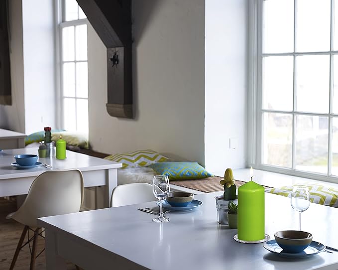 BOLSIUS 8 Lime Green Pillar Candles - 2.75 x 5 Inches - Premium European Quality - Individually Wrapped - 43 Hours Burn Time - Dripless & Smokeless - Unscented Dinner, Wedding & Restaurant Candles